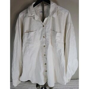 Hollister Oversized Corduroy Button Down Shirt XL White Cream 100% Cotton Casual